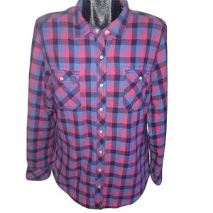 BC Clothing Women's Blue and Pink Plaid Pearl Snap Button Shirt XL